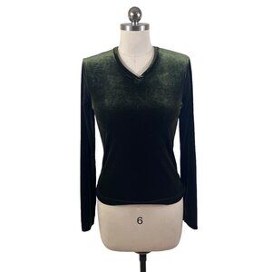 Currants Y2K Velour Top Womens Medium Green Long Sleeve Grunge 90s Boho